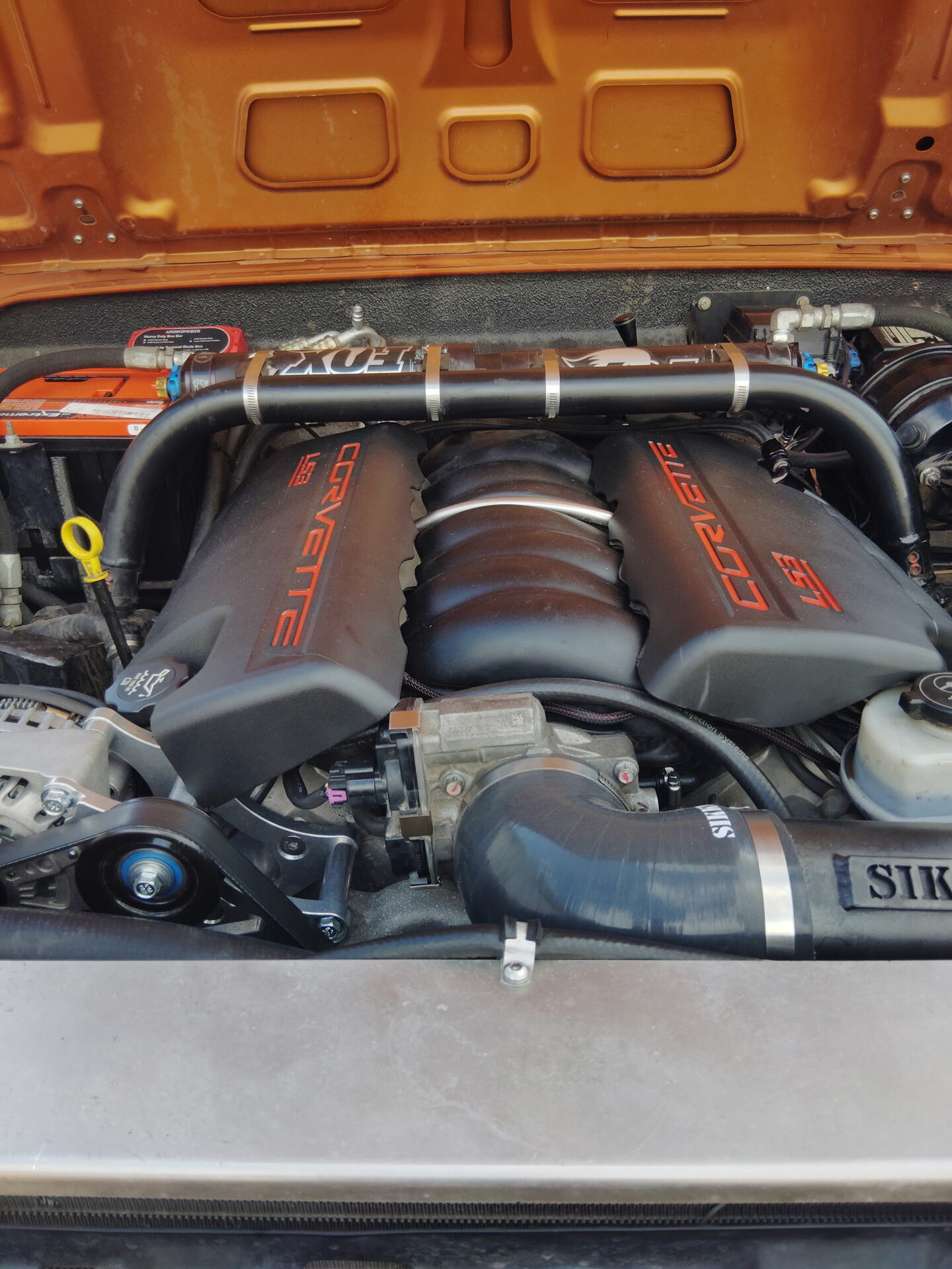LS3 V8 engine bay in a Land Rover Defender
